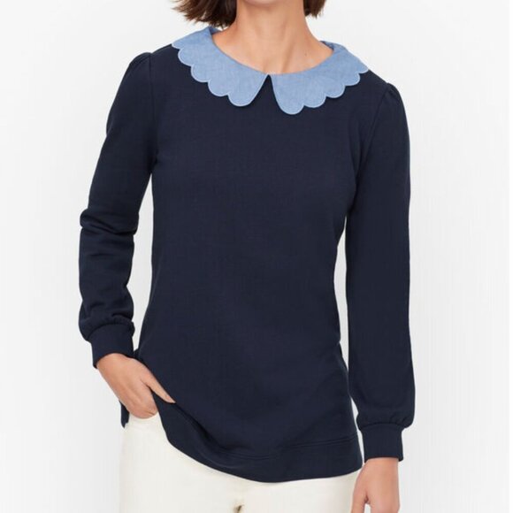 Talbots Chambray Collar Sweatshirt Navy Blue 3XP - Picture 1 of 11